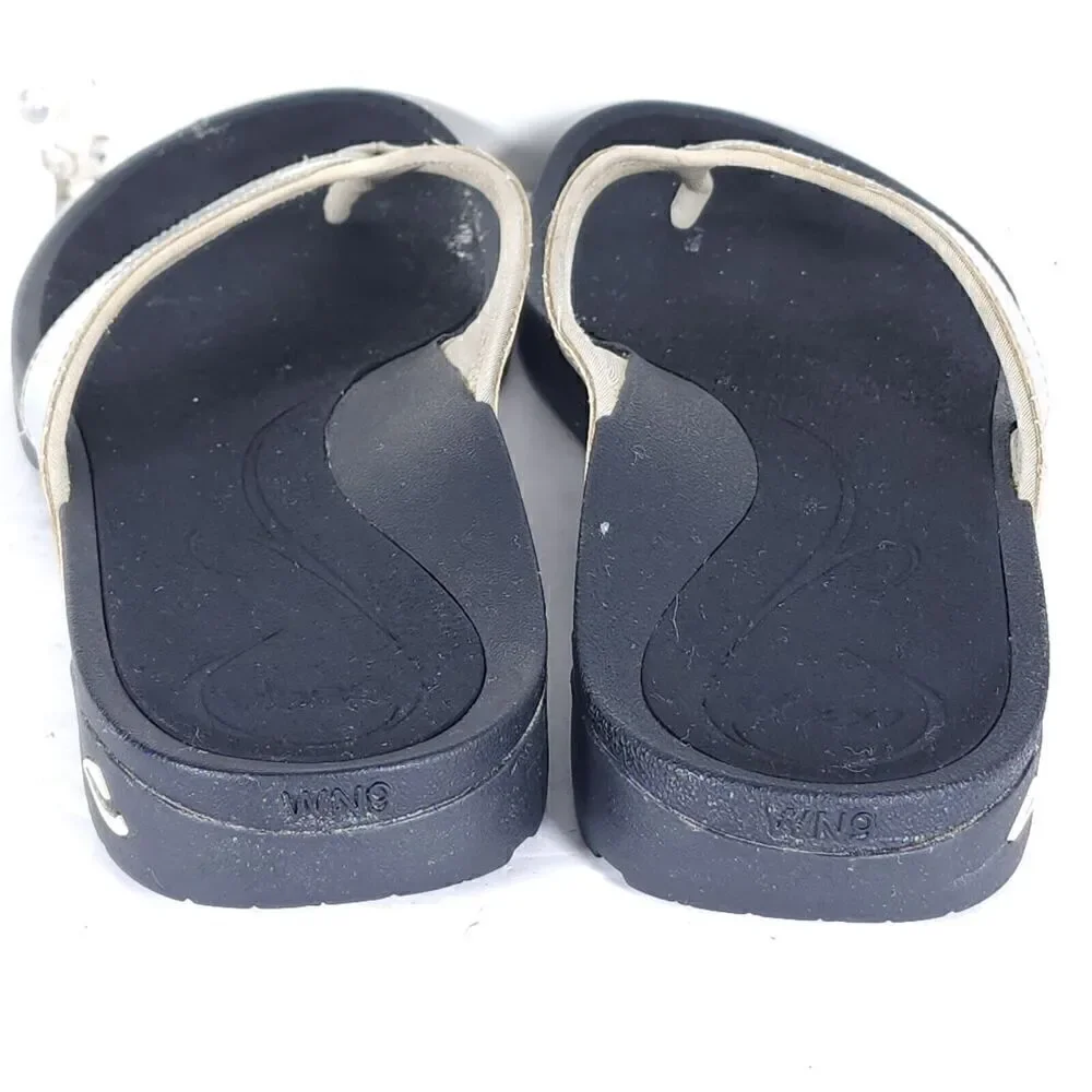 Abeo Women's Alea US9N Silver Thong Neutral Footbed Slide Thong Flip Flop Sandal